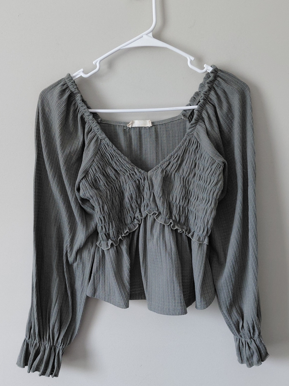 Altar'd State Gray Smocked V-Neck Peasant Top